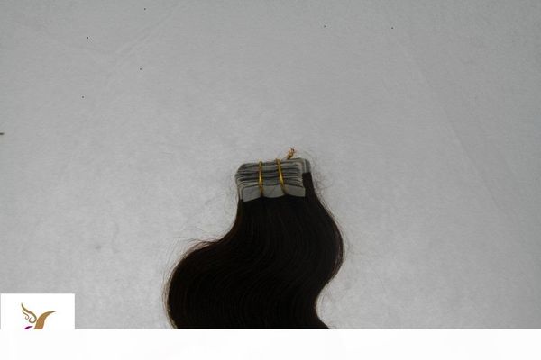 

darkest brown color 10-30 inchs body wave tape in human hair extension body wave tape 100% real human hair adhesive skin weft, Black