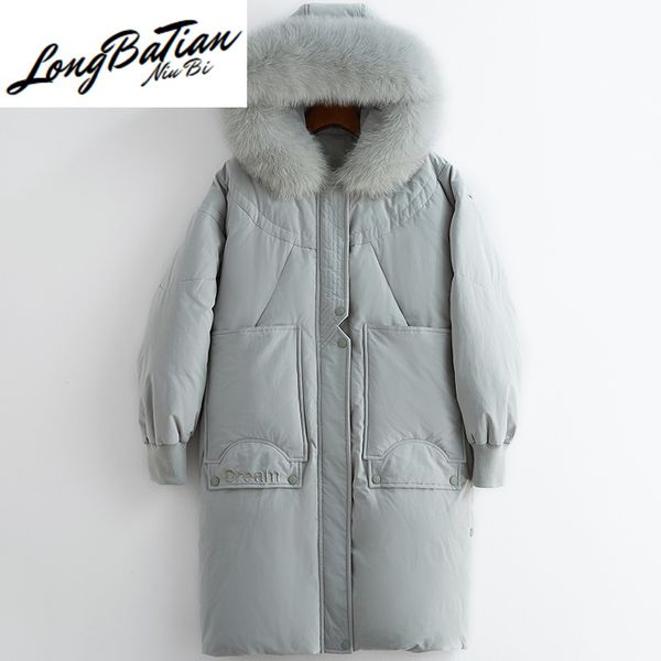 

warm women's down winter coat female jacket real fox fur collar hooded parkas woman thick 2020 mujeres abrigos 40, Black