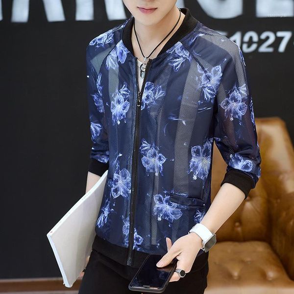 

summer new jackets men fashion 2020 print slim fit breathable sun protection jacket long sleeve casual thin mens outwear coats1, Black;brown