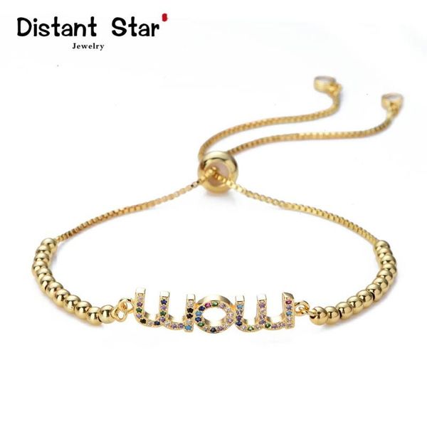 

charm bracelets women's gold rainbow mom bracelets&bangles jewelry cz zircon bracelet adjustable chain accessory femme mother's da, Golden;silver