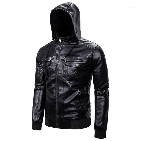 

2019 new arrive motorcycle leather jacket men men's leather jackets fashion hooded street style masculina mens coats1, Black