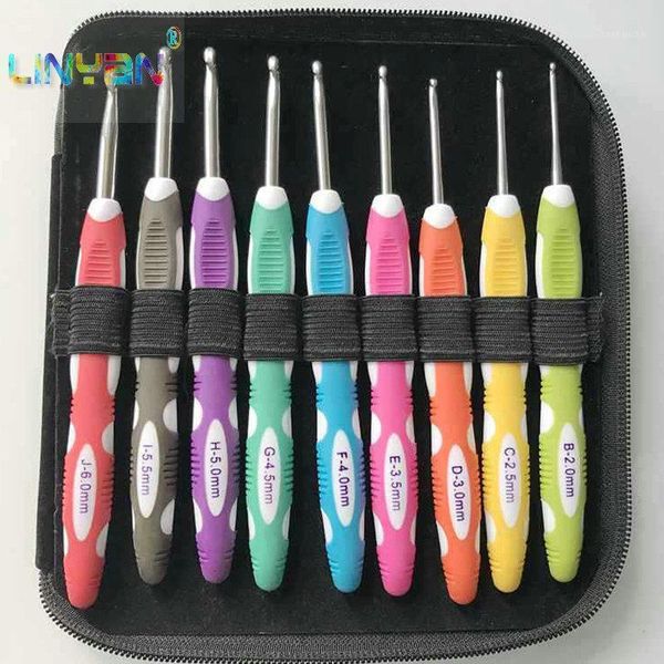 

9 pieces 2020 double color handle aluminum crochet needle pins candy needlework kit loom knitting crafts weaving t491, Black