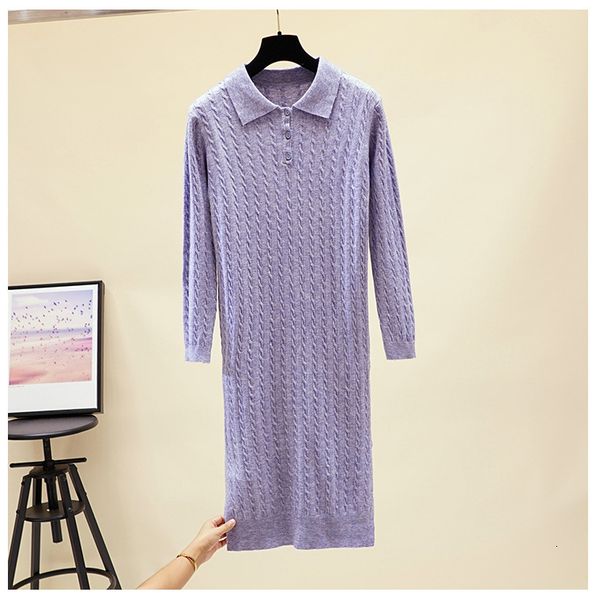 

2021 new oversized long knitted women maxi polo turn down collar pullover sweater dress casual loose baggy midi dresses evq5, Black;gray