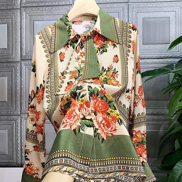 

chic women's floral print blouses 2020 autumn women elegant long sleeve shirts c4061, White