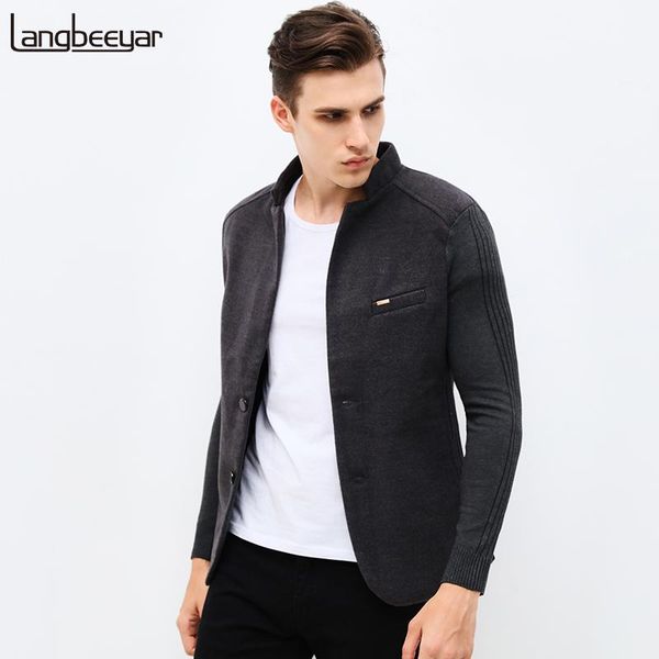 

2021 new autumn winter fashion brand unique mens blazer jacket woolen casual blazer slim fit patchwork sleeve men suit jacket, White;black