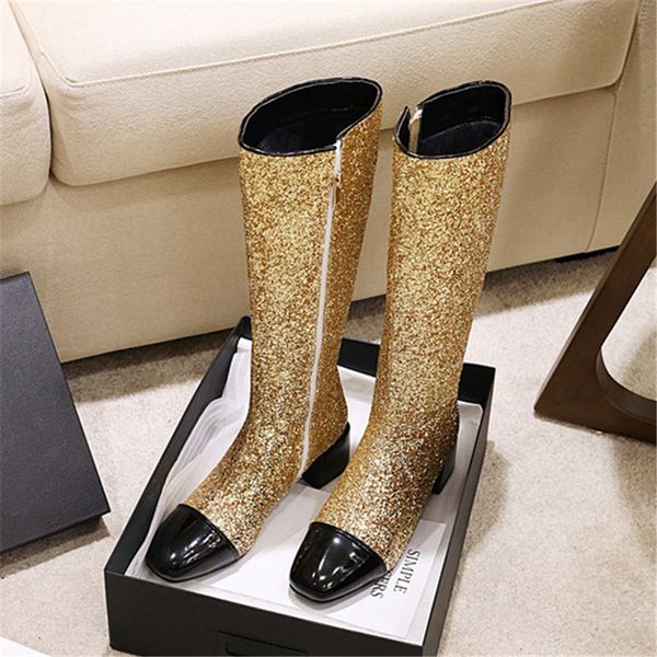 

boots glitter over the knee high women shoes winter heels fashion, Black