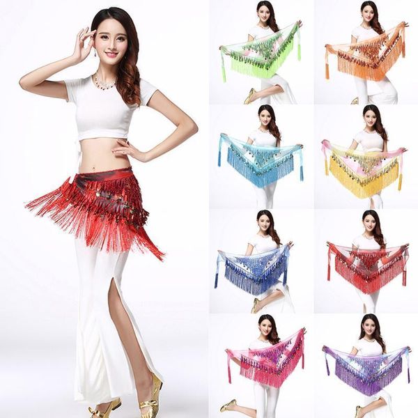 

2020 new sequins tassel belly dance scarf women belly dance clothes accessories lady waist chain belt yd0051, Black;red
