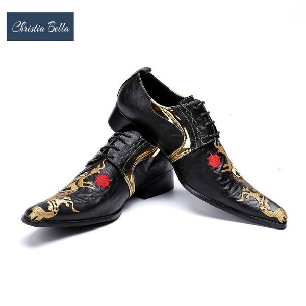 

dress shoes christia bella brand high heel leather men luxury embroidery business oxfords formal plus size 38-471, Black