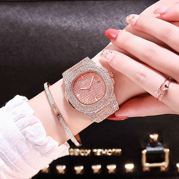 

high watch fashion steel grade band diamond inlaid luxury single calendar women's manying watch, Slivery;brown