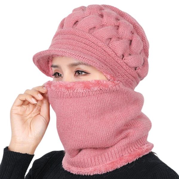 

with visor windproof women winter hat skiing outdoor sports elastic knitted skull cap face protection casual thermal neck warmer, Blue;gray