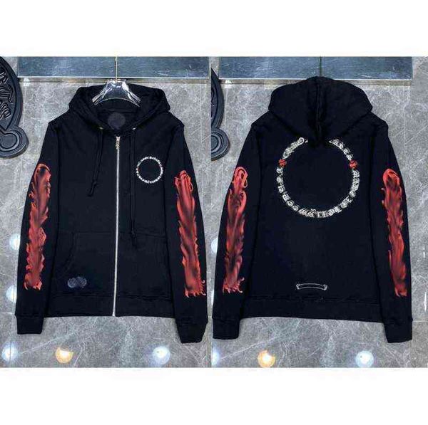 

luxury designer classic fashion hoodies mens zipper ch horseshoe sanskrit cross print pullover hooded sweatshirts sweater woman loose jackts, Black
