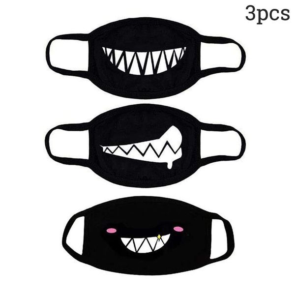 

2021zanime 3pc cute mouth reuse anti-dust emoticon face mask dust-proof anti-fog and reusable cotton masks