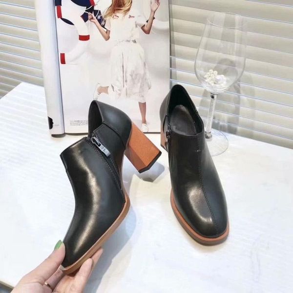 

boots winter round toe pure color zip ankle fashionable prom high heel women shoes, Black