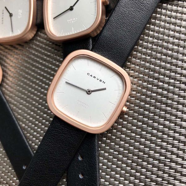 

british women's cafun classic fashion watch carven small square quartz watch fashion leather waterproof watch, Slivery;brown