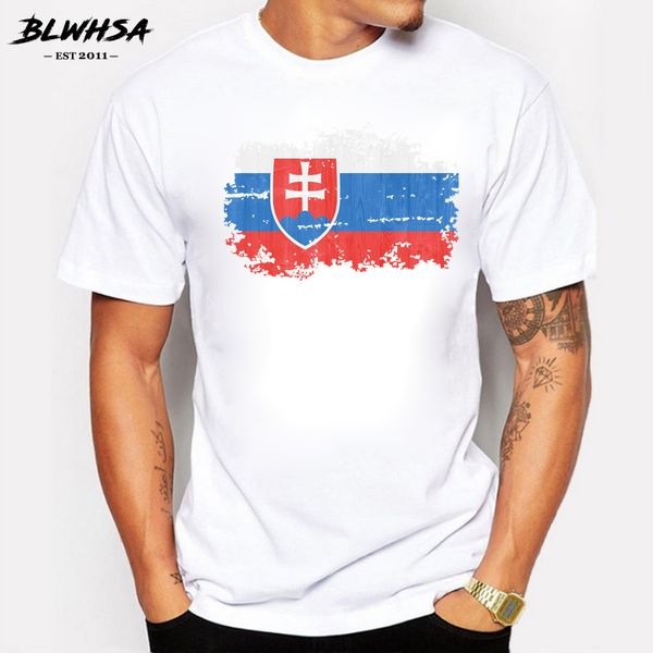 

blwhsa nostalgic style slovakia national flag printed summer short sleeve casual sport hooded sweatshirt hoodie men t shirt