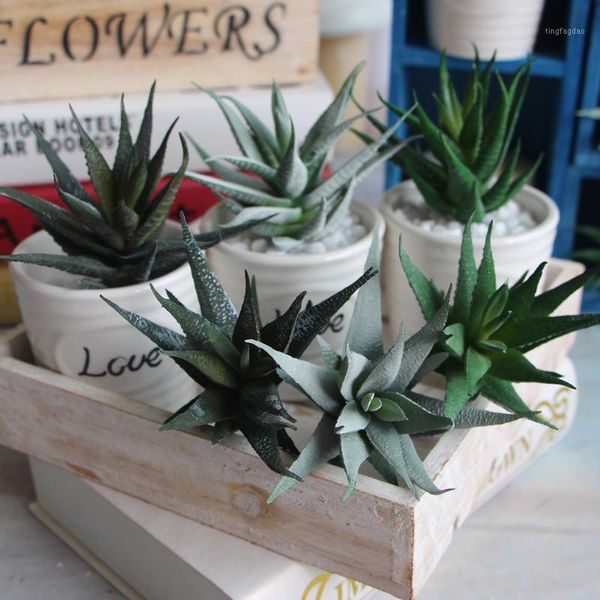 

decorative flowers & wreaths artificial plastic striped cactus aloe succulent plant bonsai flower micro landscape home balcony decoration1