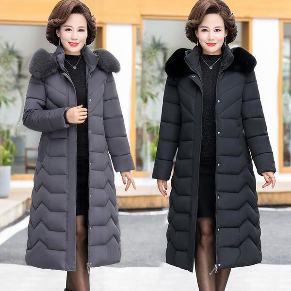 

8xl large size winter elderly mother women's overcoat jacket winter long large fur collar thicken thin down cotton jacket women1, Black