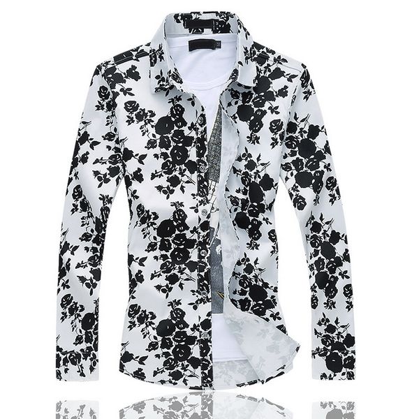 

2021 new beach floral for man autumn spring men's shirt long sleeves size m-5xl 6xl 7xl x9eo, White;black
