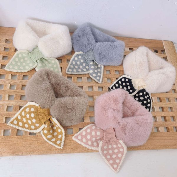 

point wave korean children's scarf collar winter lovely princs warm cross little rabbit girl's windproof neck cover m309, Red;brown