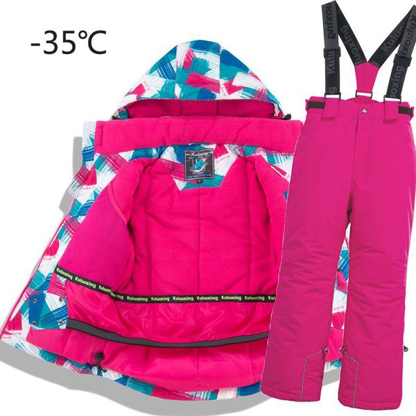 

children thermal ski suit waterproof pants+jacket boy girl winter sports windproof quality kid skiing and snowboard 2pcs suits 201017, Blue;gray
