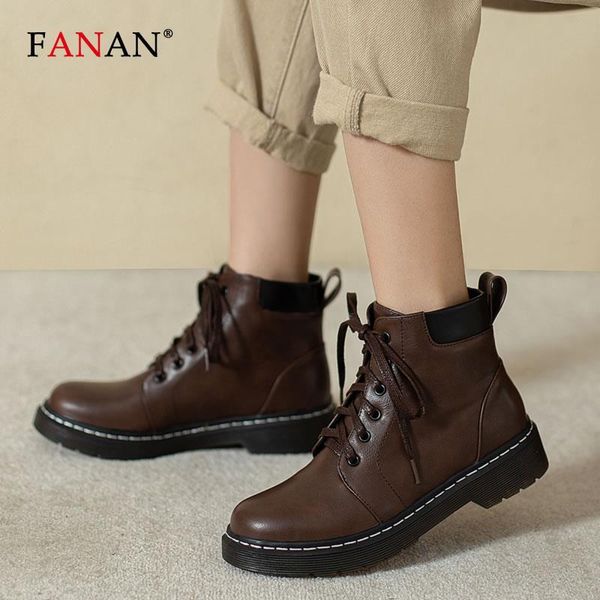 

fanan lace up ankle boots for women handmade shoes black brown autumn square heel round toe boots med heel shoes for ladies