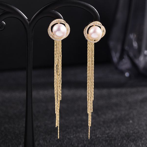 

fashion personality natural freshwater pearl tassel earrings net two red wild fashion earrings 925 silver needle