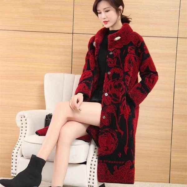 

2020 middle-aged mother fall winter clothes jacket mink down long coat noble mink woolen overcoat female plus size wool coats a1, Black