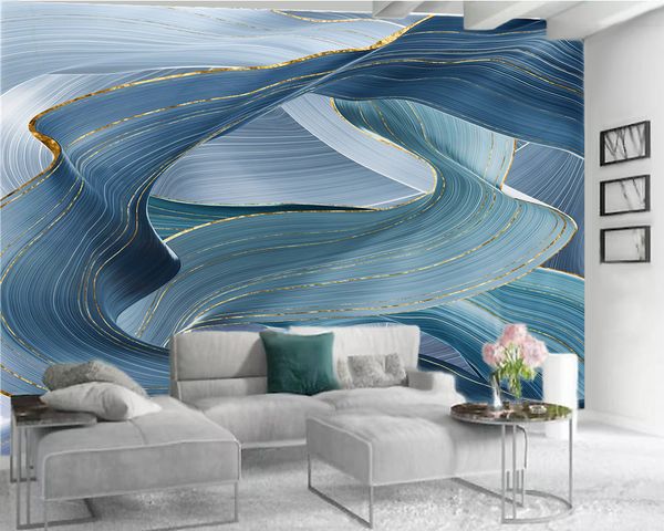 

luxurious and elegant 3d wallpaper fluttering blue and white ribbon exquisite indoor tv background wall decoration 3d mural wallpaper