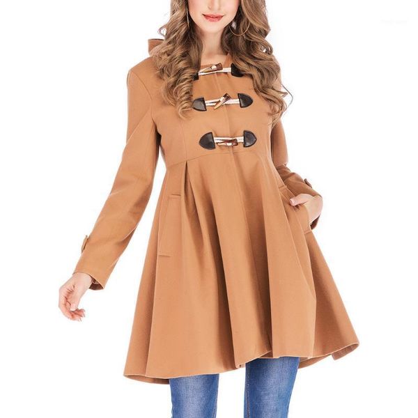 

women winter jacket ladies horn buckle jackets warm faux splice zipper hooded coat jacket outerwear oversize windbreaker1, Black;brown