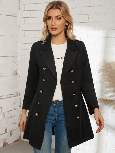 

emery rose double breasted lapel neck overcoat c6yg#, Black