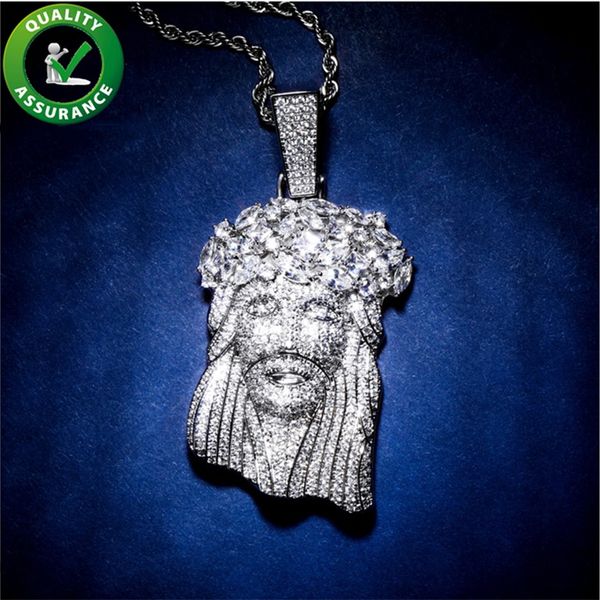 

iced out pendant hip hop bling jewelry men necklace luxury designer diamond jesus pendants with cuban link chain rapper fashion accessories, Silver