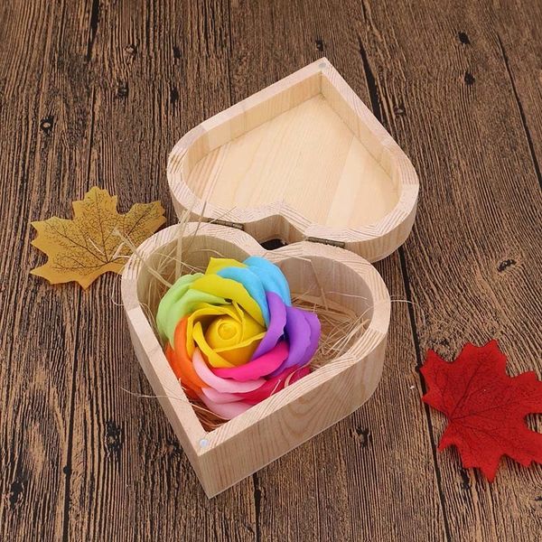 

creative soap flower gift box valentine's day gift valentines day decoration rose flower heart-shaped wooden box
