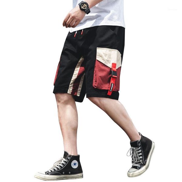 

men streetwear hip hop cargo shorts summer 2020 mens color block cotton pocket shorts male punk korean fashion trousers1, White;black