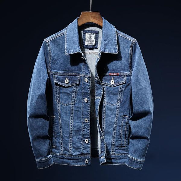 

2021 new autumn men's blue denim jacket fashion casual cotton elasticity jeans coat male brand clothes, Black;brown
