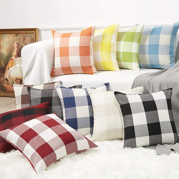 

plush pillowcase cushion cover simple and atmospheric plaid linen pillowcase invisible zipper home pillowcase for dhl