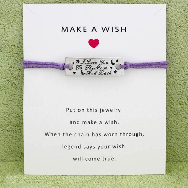 

i love you to the moon and back star charm card bracelets purple yellow wax cord women men girl boy jewelry gift drop shipping1, Golden;silver