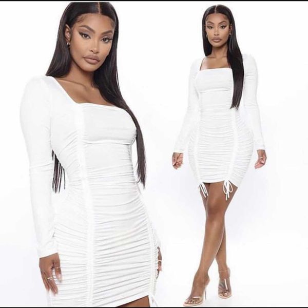 

autumn winter 2021 double ruffle dress with square neck and lace up solid color hip skirt