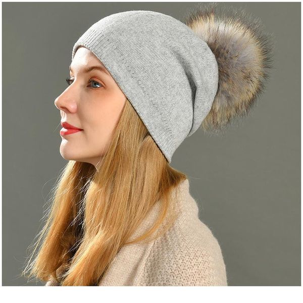 

women beanies raccoon fur pom poms wool hat female knitted 2019 fashion ladies multicolor fur pompon cap winter hats f jllqoi
