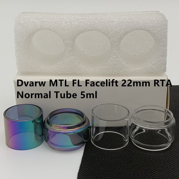 Dvarw MTL FL Facelift 22mm Bolsa Tubo de Vidro Normal 5ml Substituição Clássico Tubos Transparentes Retos 3 unidades / caixa Varejo