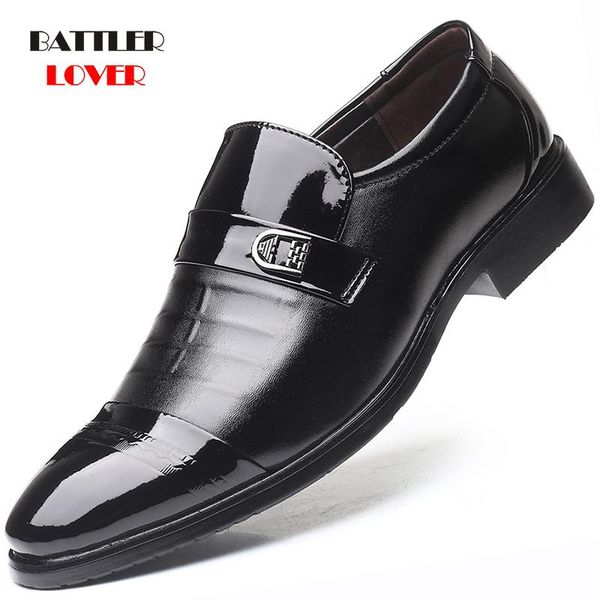 

pu leather fashion men business dress loafers pointed toe black office shoes oxford breathable formal wedding shoes
