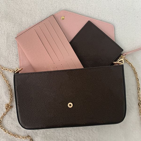 

3pcs set women classic luxury designer handbag pochette felicie bag genuine leather shoulder clutch tote messenger louise purse vutton cross, Red;black