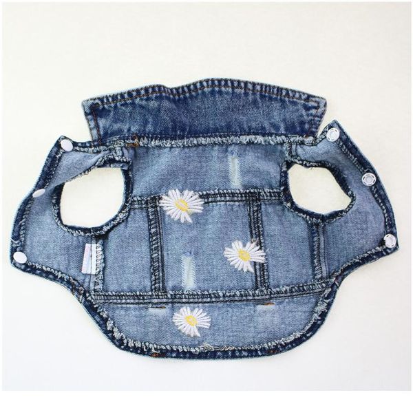 

old jean small dog clothes puppy dog jacket vest cowboy pet coat hole daisy embroidered clothing for small med sqcckn