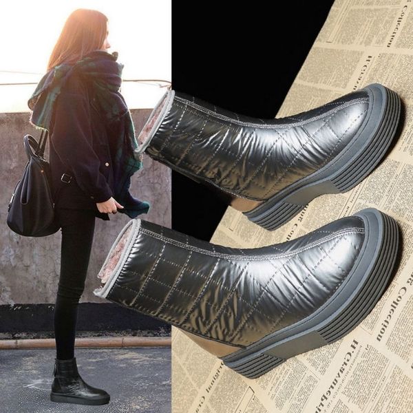 

fhanchu 2022 fashion women snow bootswarm plush shoes for cold winterplatforms botasthick bottomround toesilverdropship, Black