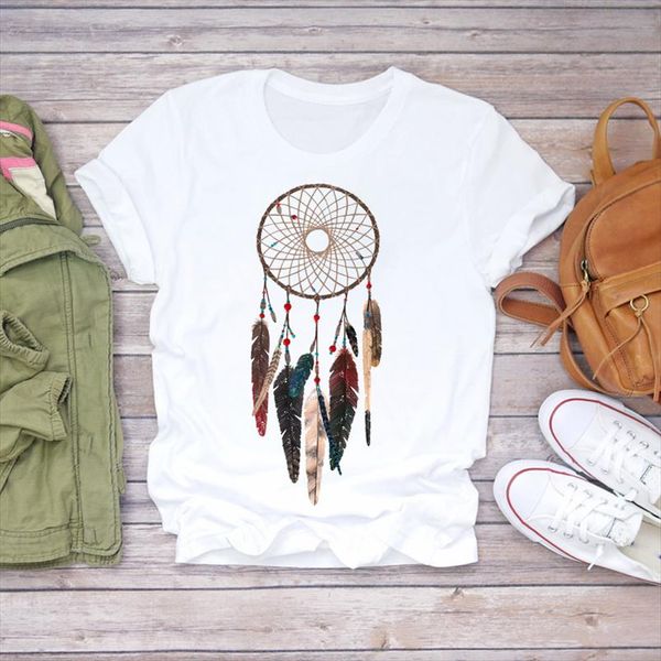 

women feather watercolor dream web fashion kawaii 90s print lady t shirts womens graphic t shirt ladies female tee shirt, White