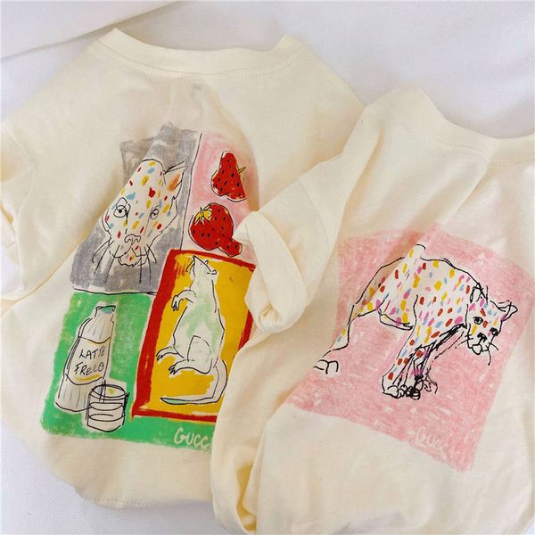 

brand kids t-shirt for girl&boy baby kids clothing leopard drawing white tee shirt clothing for girl summer children clothes y200704, Blue