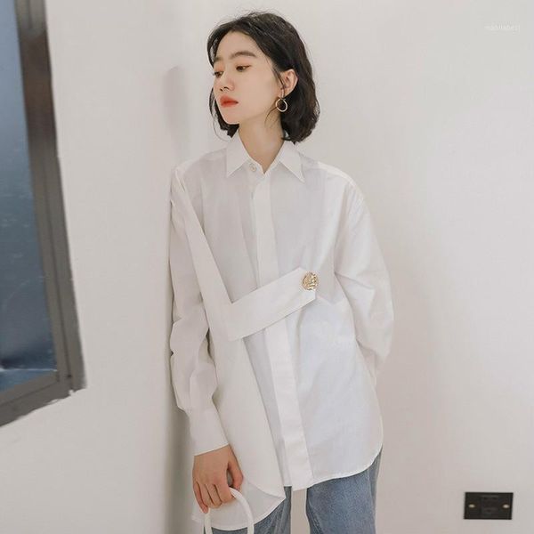

chic solid shirts long sleeve cotton shirts oversize white blouse harajuku fashion button office lady clothes 2020 new1