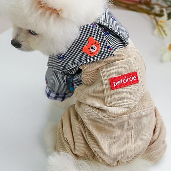 

black plaid dog t shirt with khaki donuts suspender strap pants autumn winter new pet four legs overall accessories products1