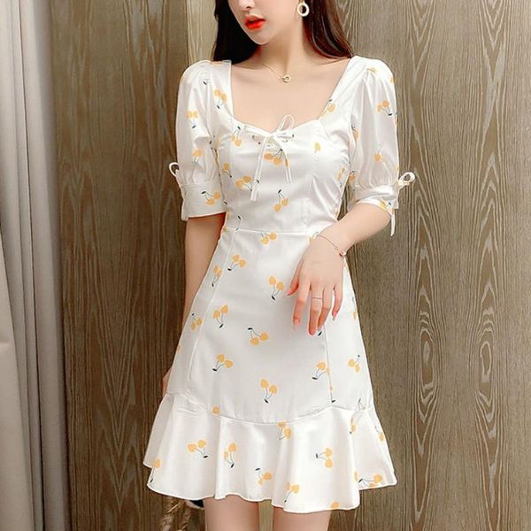

casual dresses summer floral mini dress women french style elegant sweet fairy korean japan kawaii chiffon 2021, Black;gray