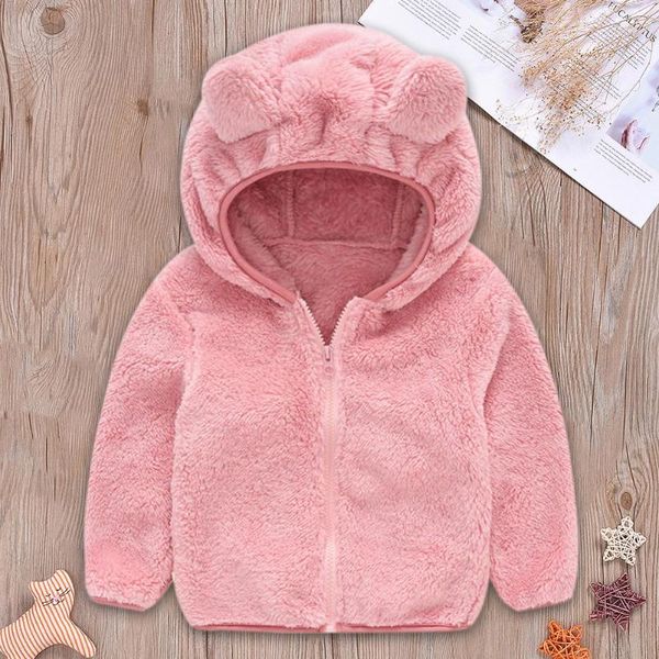 

kids clothes conventional thickness large elasticity winter baby boys girls fleece jackets solid cute ears hoodies coat, Blue;gray