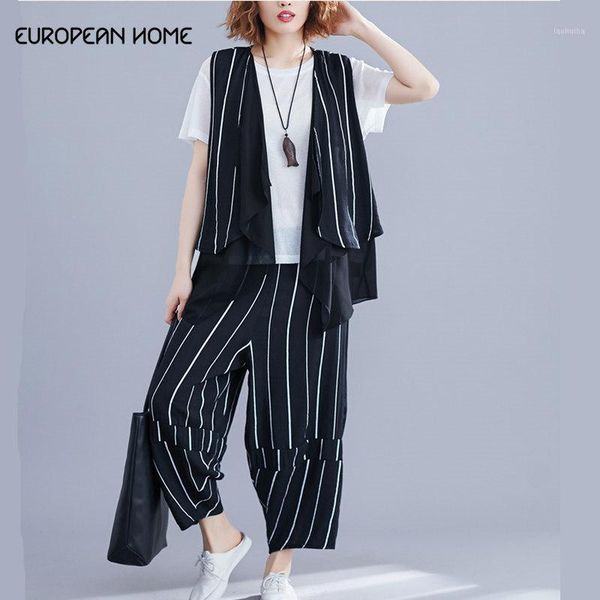 

2019 new spring and summer 3 piece women set fashion plus size l`3xl vest t-shirt seven points wide leg pants women suit1, White